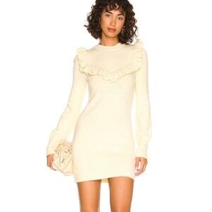 Tularosa Damiana Ivory Knit Wool Blend Ruffle Top‎ Long Sleeve Mini Dress - M
